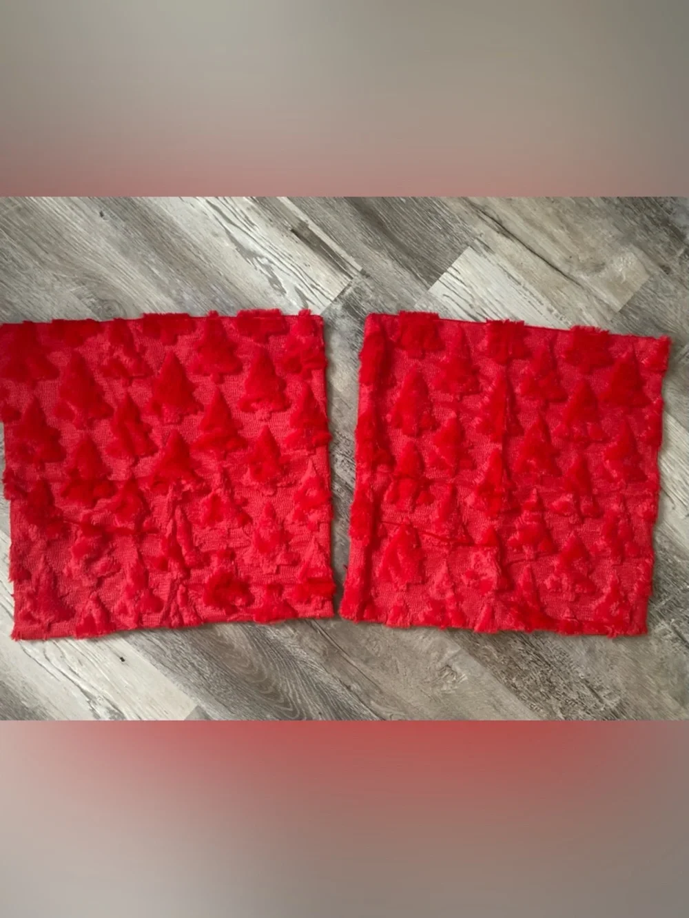 Christmas Tree Pillow Covers Set of 2 18x18 inches Faux Fur Red